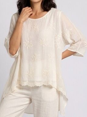 Angela Moda Made in Italy Silk Blend Embroidered Boho Tunic M